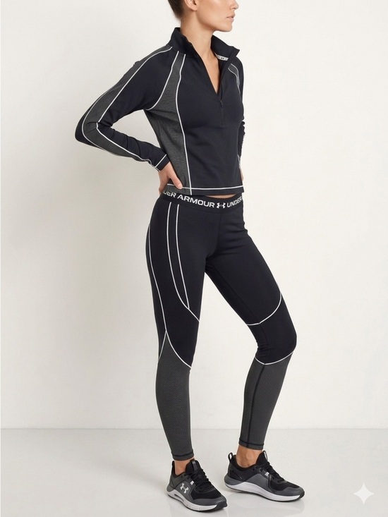 Under Armour Pants - Under Armour Black Activewear Set 1/2 Zip Top & Piping Leggings